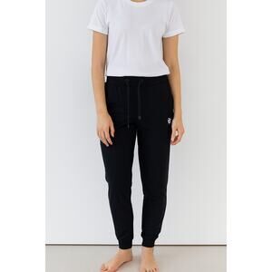 Badgley Mischka Black Jogger Pants French Terry Embroidered Patch Pockets Sz L